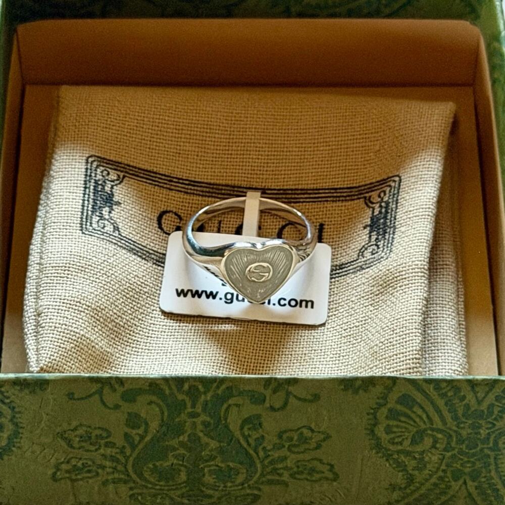 New Full Set Gucci Heart Ring Women Sterling Silver 925 Size 7| Gucci